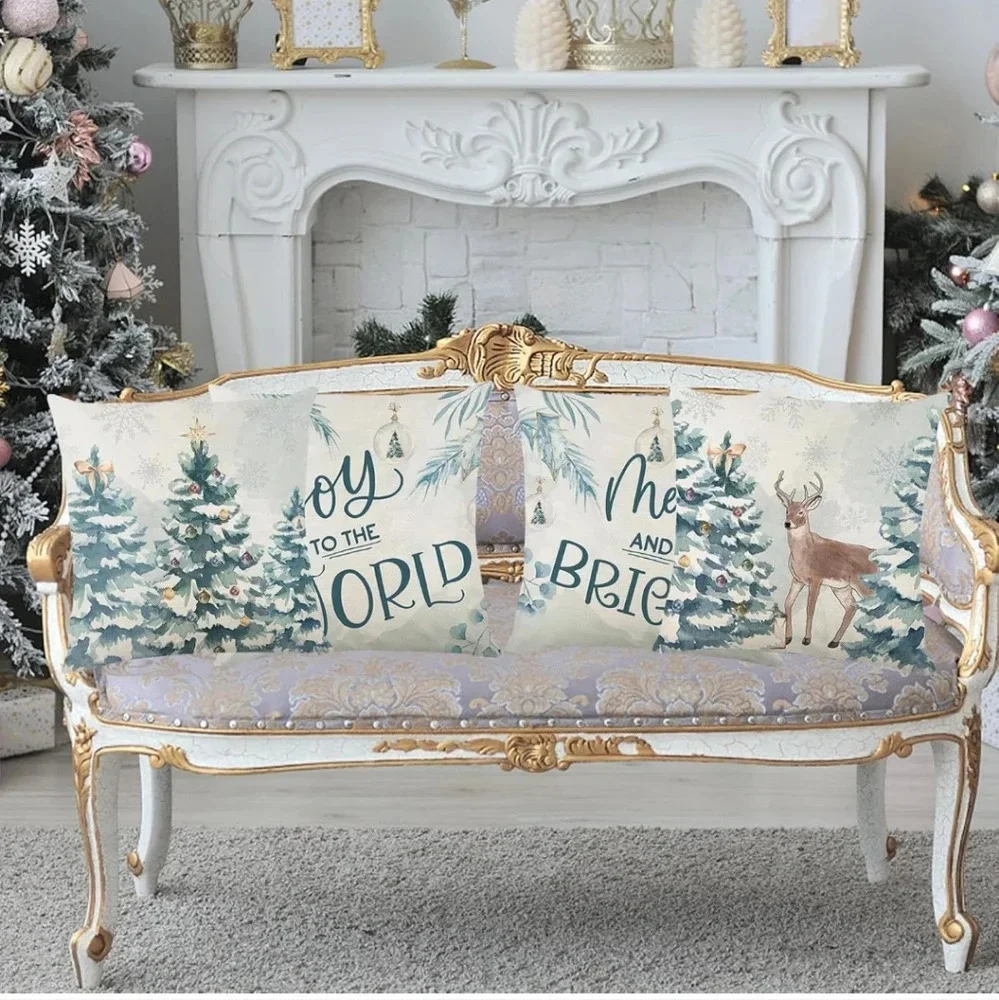 Christmas Decorations - Christmas Pillow Covers 18x18 Set of 4, Holiday Christma